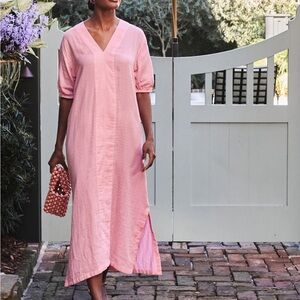 Lake Pajamas Gauze Caftan Coral Dress Midi Vneck Oversized Sz XXS NEW